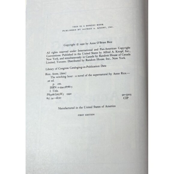The Witching Hour by Anne Rice First Edition 1990 Hardcover Novel Book 965 Pages - Picture 5 of 7